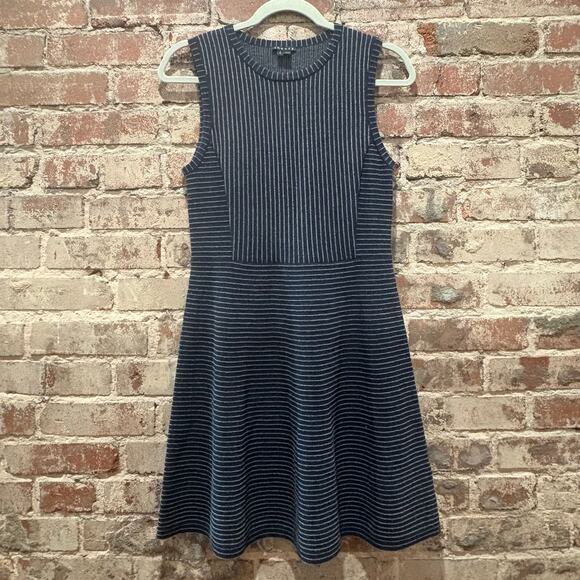 Theory Randria Evian Stretch Wool Navy A-Line Stripe Dress Size Small - Picture 5 of 10